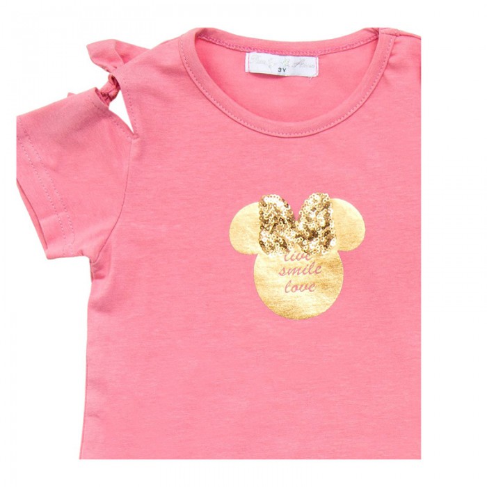 Παιδική μπλούζα κοντομάνικη-κολάν για κορίτσι ροζ λεμονάδα allover 123-719102-1 Funky