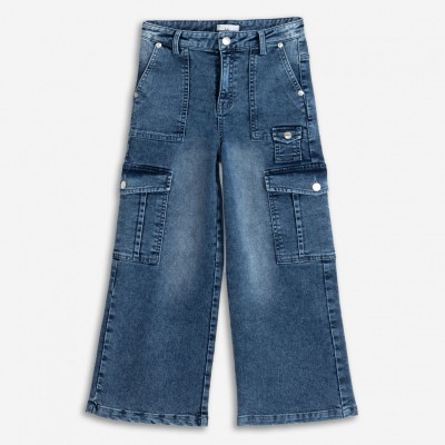 Εφηβικό Παντελόνι Jean Cargo για κορίτσι Μπλε Τζιν 225-512100-1 Funky