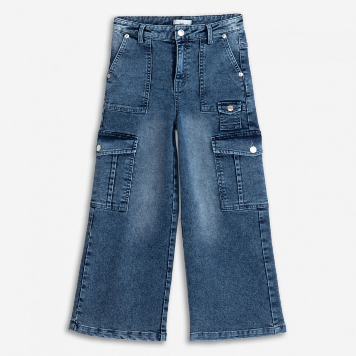 Εφηβικό Παντελόνι Jean Cargo για κορίτσι Μπλε Τζιν 225-512100-1 Funky