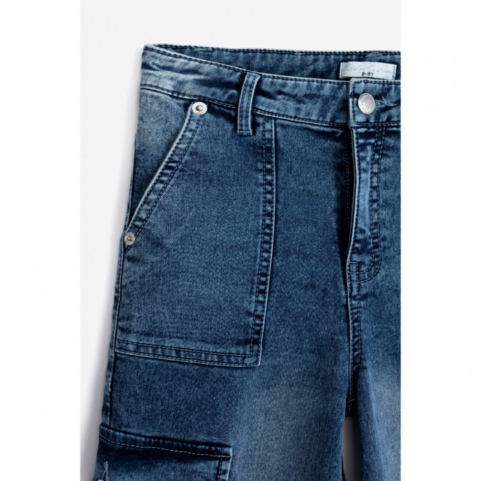 Εφηβικό Παντελόνι Jean Cargo για κορίτσι Μπλε Τζιν 225-512100-1 Funky