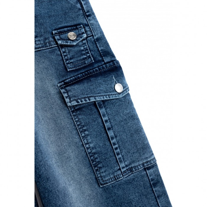 Εφηβικό Παντελόνι Jean Cargo για κορίτσι Μπλε Τζιν 225-512100-1 Funky