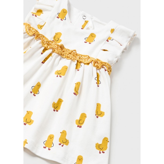 Βρεφικό Φόρεμα σταμπωτό κίτρινο μακό Better Cotton 24-01810-038 Mayoral Newborn