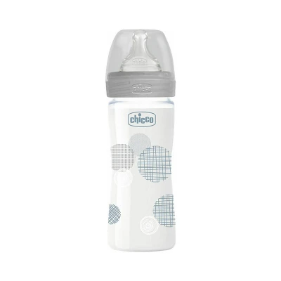 Μπιμπερό γυάλινο με θηλή σιλικόνης Well Being 240ml 0m+ γκρι Chicco A50-28721-30