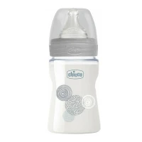 Μπιμπερό γυάλινο Well Being με θηλή σιλικόνης 0m+ 150ml Grey Circles Chicco 28711-30