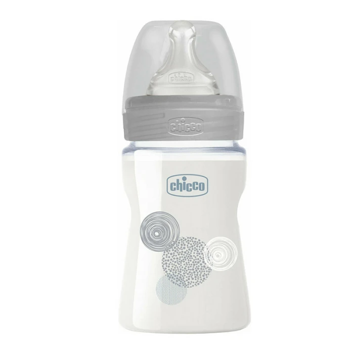 Μπιμπερό γυάλινο Well Being με θηλή σιλικόνης 0m+ 150ml Grey Circles Chicco 28711-30